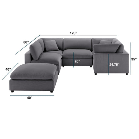 Cassandra Modular 6-Piece Sectional in Charcoal Grey with Solid Wood Legs - sold by Home Elegance USA