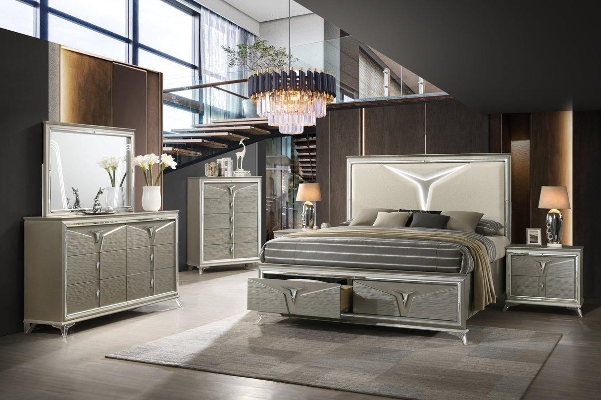 Modern Style King 5PC Bedroom Set Made with Wood & LED Headboard