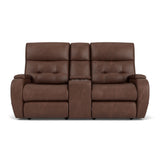 Strait Leather Power Reclining Loveseat With Console & Power Headrests | Flexsteel