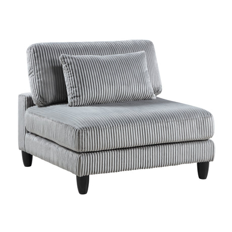6pc Modular Sectional Set Gray Corduroy Upholstery 3x Armless Chairs 2x Corner Seats 1x Ottoman Pillows Living Room Furniture - sold by Home Elegance USA