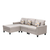 Nolan Beige Linen Fabric 3Pc Reversible Sectional Sofa Chaise with Pillows and Interchangeable Legs - Home Elegance USA