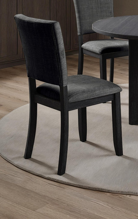 Contemporary Style 5pc Dining Set Kitchen Dinette Dark Gray Upholstered Fabric Chairs Round Table Pedestal Base Table 4x Side Chairs Dining Room - sold by Home Elegance USA