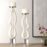 Feamelo Ivory Stone Candleholders (Set of 2) - Beige by Uttermost - View 3