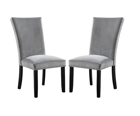 Gorgeous Marble Top Table w 6x Side Chairs Light Gray Flannelette Upholstered Chair Dining Room 7pc Set Wooden Furniture - sold by Home Elegance USA
