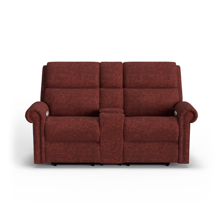 Bernard Power Fabric Reclining Loveseat With Console, Power Headrest, & Lumbar | Flexsteel