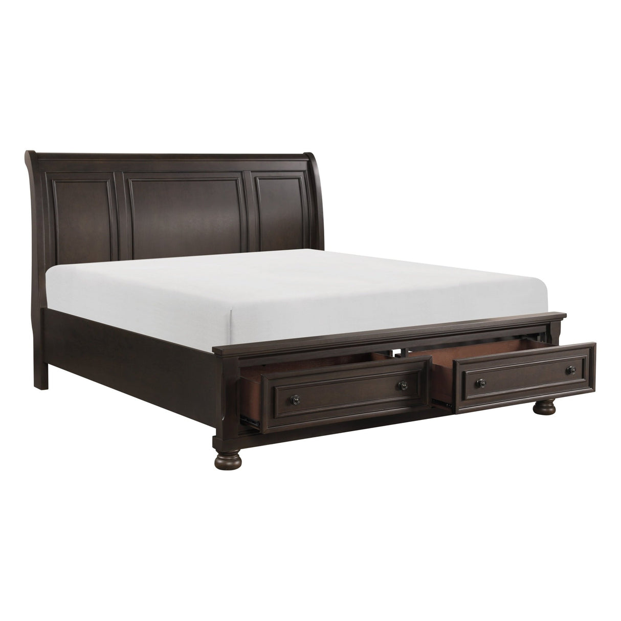 1pc Queen Size Platform Bed with Footboard Storage Drawers Traditional Design Bedroom Furniture - Home Elegance USA