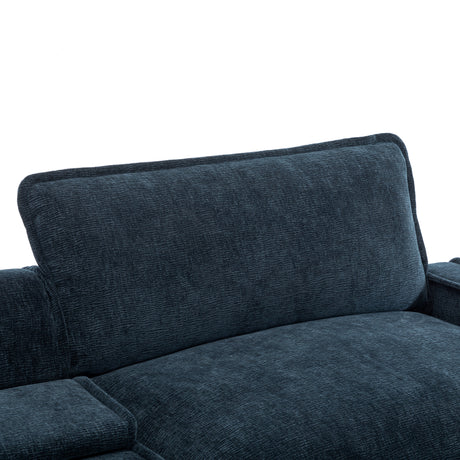 Contemporary Chenille Upholstered Sectional Sofa with Ottomans, USB Ports, Cup Holders & Storage, Blue - sold by Home Elegance USA