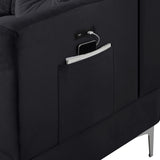 Chloe Black Velvet Sectional Sofa Chaise with USB Charging Port - Home Elegance USA