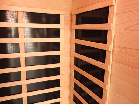 Hemlock Wood Low EMF FAR Infrared Sauna For Home with LED Control Panel and Tempered Glass Door - sold by Home Elegance USA