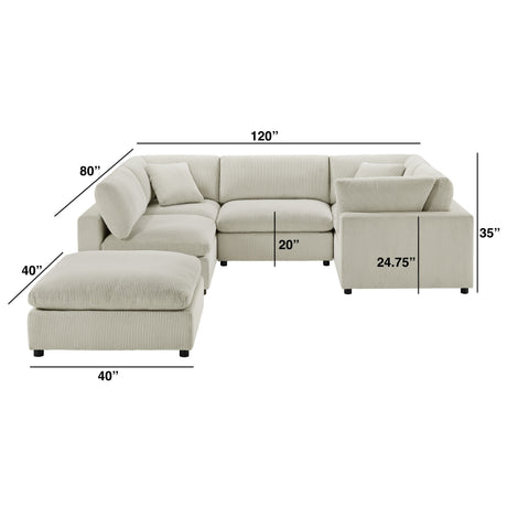 Chelsea Modular 6-Piece Sectional in Beige with Plush Polyester Upholstery - sold by Home Elegance USA