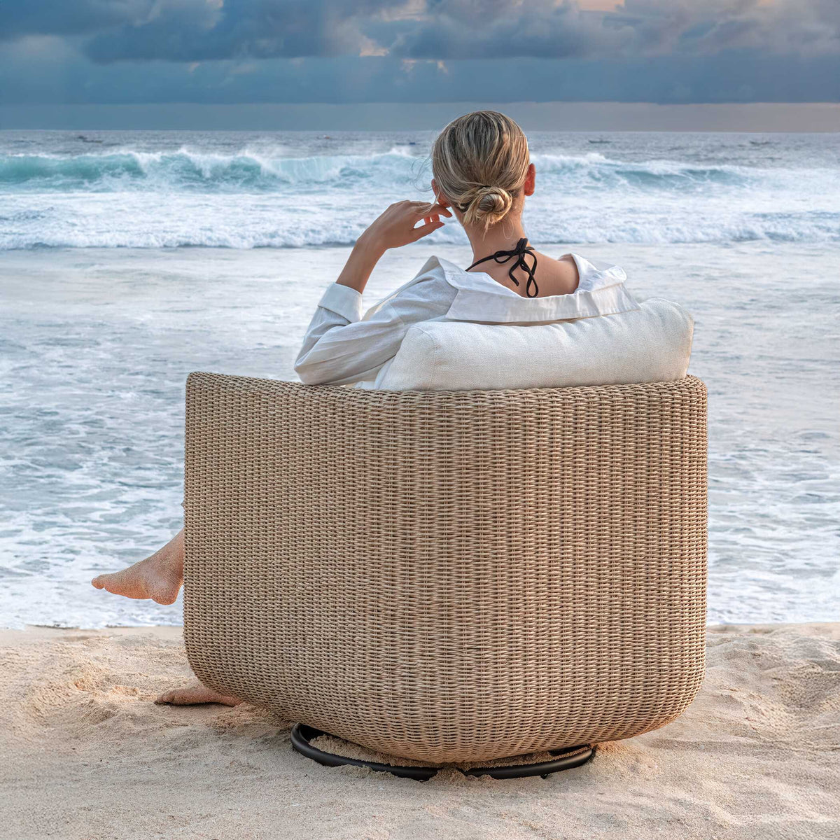 Santorini Outdoor Swivel Lounge Chair - Light Brown / White by Uttermost - View 13