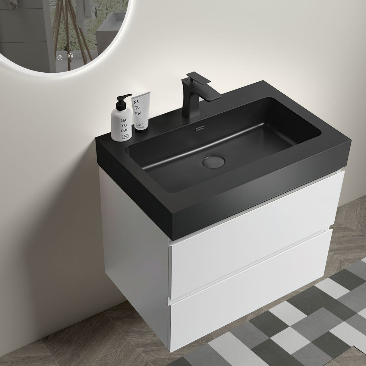 Alice 24" Floating White Bathroom Vanity with Large Storage and Black Basin - Faucet Not Included - W1865S00022 - Home Elegance USA - 2