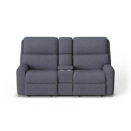 Rio Transitional Fabric Reclining Loveseat With Console | Flexsteel