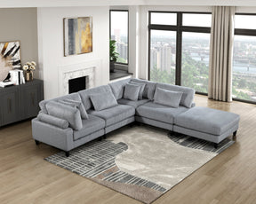 5pc Modular Sectional Set Gray Corduroy Upholstery 2x Armless Chairs 2x Corner Seats 1x Ottoman Pillows Living Room Furniture - sold by Home Elegance USA