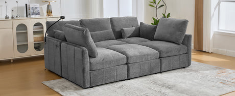 Modern Sectional Sofa Modular Sofa with Movable Ottoman, USB Ports & Phone Holder, Grey Chenille, 85.4' - sold by Home Elegance USA