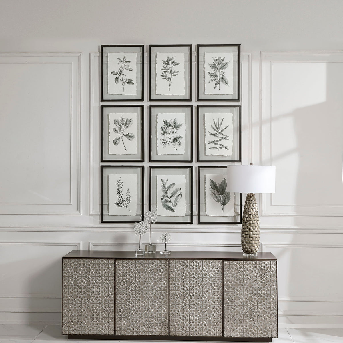 Farmhouse Florals Framed Prints (Set of 9) - Black / White by Uttermost - View 2