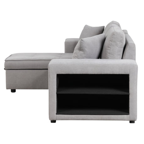 Modern Reversible L-Shape Pull Out Sleeper Sofa with Storage Chaise and Stools, Gray Linen, 104.5' - sold by Home Elegance USA