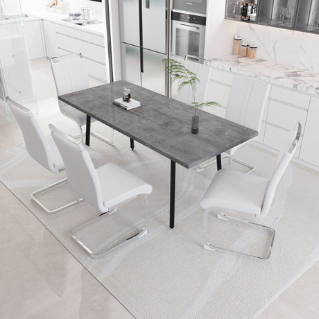 55.12-70.87' expandable square dining table set that can accommodate 4-6 people, equipped with 6 C-shaped tubular cushioned armless dining chair,  kitchen table and chair set, with metal legs - sold by Home Elegance USA