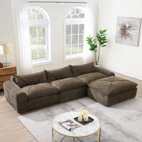 116'' Fully Compressed Sofa with High Density Foam, Integrated Backrest&Seat Cushion, Decorative Edging, Legless Design without Frame, No Assembly Required, Free Combination, Particle Chenille - sold by Home Elegance USA