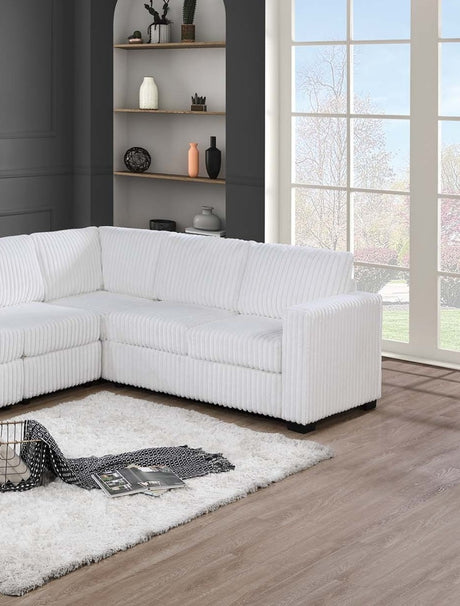 Elegant 4-Pc Sectional Set Milk One Arm Loveseat Corner Wedge Armless Chair Corduroy Upholstered L-Shaped Plush Couch - sold by Home Elegance USA