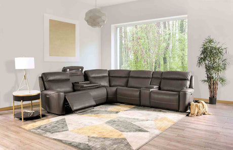 Power Reclining Sectional Couch Dark Gray Leatherette Sofa Corner Wedge Chairs Console Living Room Furniture Recliner L-Shaped Sectional - sold by Home Elegance USA