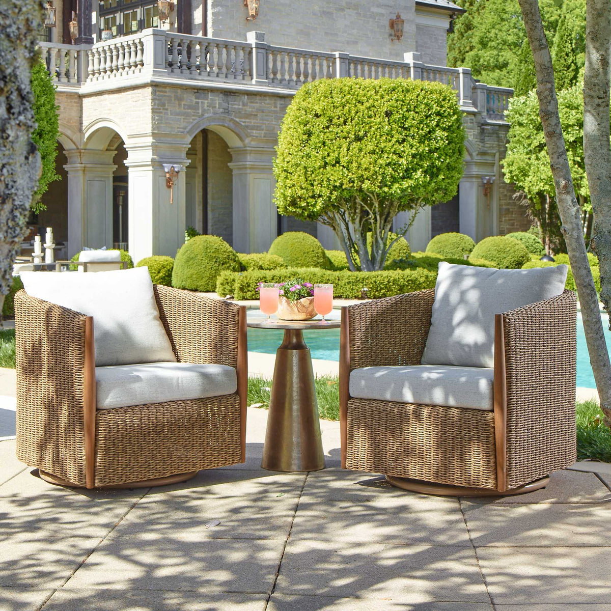 Cala Outdoor Swivel Rocking Chair - Light Brown by Uttermost - View 1