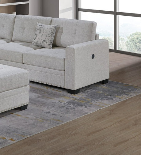 Casual Simple Tufted Couch Living Room Sectional 4pc Set Sincere Bone Color Fabric Upholstered RAF/LAF One-Arm Loveseat Wedge Ottoman - sold by Home Elegance USA