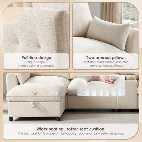 136'' Modular Sectional Sofa with Console, Cup Holder, USB Charger, Movable Storage Ottoman, Pull-line&Tufted Design, U-Shaped Oversized Chenille Sofa for Living Room&Apartment,2 Colors - sold by Home Elegance USA
