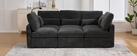 Modern Modular Sofa 85.4' U-shaped Sofa Bed with Movable Ottoman, USB Ports, Phone Holder, Black Chenille - sold by Home Elegance USA