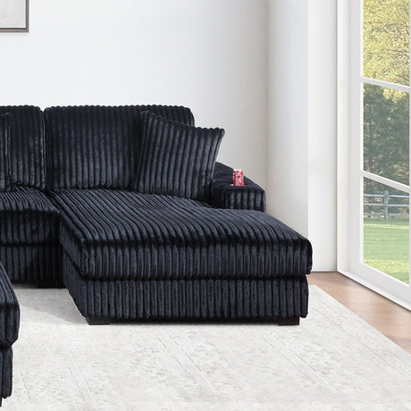 Contemporary Modern 6-PC Modular U-Sectional Sofa Set USB Cup Holder Black Finish Corduroy Living Room Furniture Couch - sold by Home Elegance USA