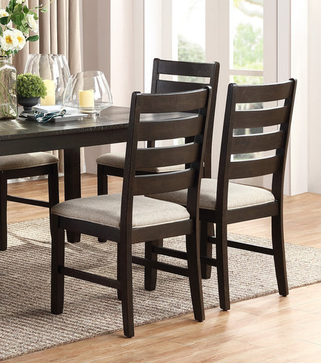 7pc Dining Set Brown Finish Table and 6 Side Chairs Beige Upholstery Seat Ladder Back Wooden Kitchen Dining Furniture - sold by Home Elegance USA
