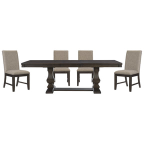 5pc Dining Set Traditional Style Dining Table Double Pedestal Base and Upholstered Beige Side Chairs Dining Wooden Furniture - sold by Home Elegance USA