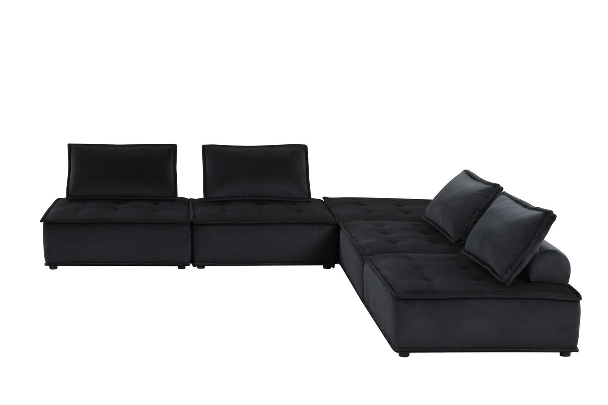 Anna Black Velvet 5 Pc Sectional Sofa Ottoman | Home Elegance USA