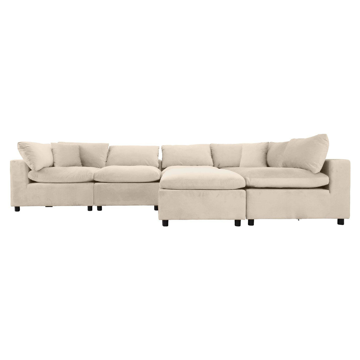 Hayward Ivory Velvet Modular Sectional Sofa with Foam Cushions and Removable Back, Elegant and Durable