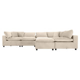 Hayward Ivory Velvet Modular Sectional Sofa with Foam Cushions and Removable Back, Elegant and Durable