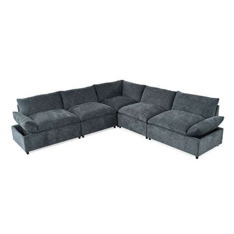 115.5' Modular Deep Gray Sectional Sofa with Durable Polyester Upholstery, Plush Cushions, Hidden Storage Compartments, and Versatile Design for Living Room, Lounge, or Office' - sold by Home Elegance USA