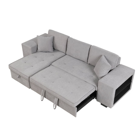Modern Reversible L-Shape Pull Out Sleeper Sofa with Storage Chaise and Stools, Gray Linen, 104.5' - sold by Home Elegance USA
