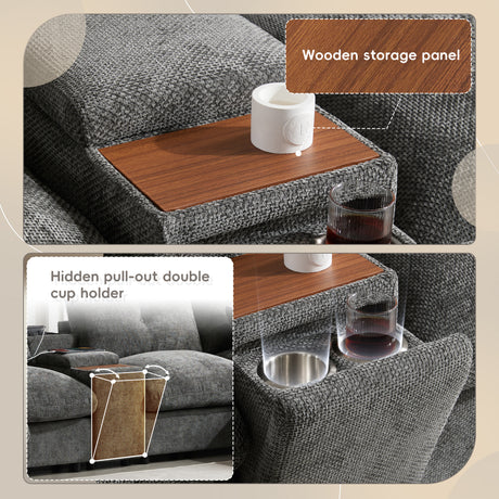 136'' Modular Sectional Sofa with Console, Cup Holder, USB Charger, Movable Storage Ottoman, Pull-line&Tufted Design, U-Shaped Oversized Chenille Sofa for Living Room&Apartment,2 Colors - sold by Home Elegance USA