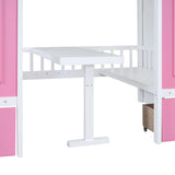 Full-Over-Full Bunk Bed with Changeable Table, Bunk Bed Turn into Upper Bed and Down Desk -Pink - Home Elegance USA