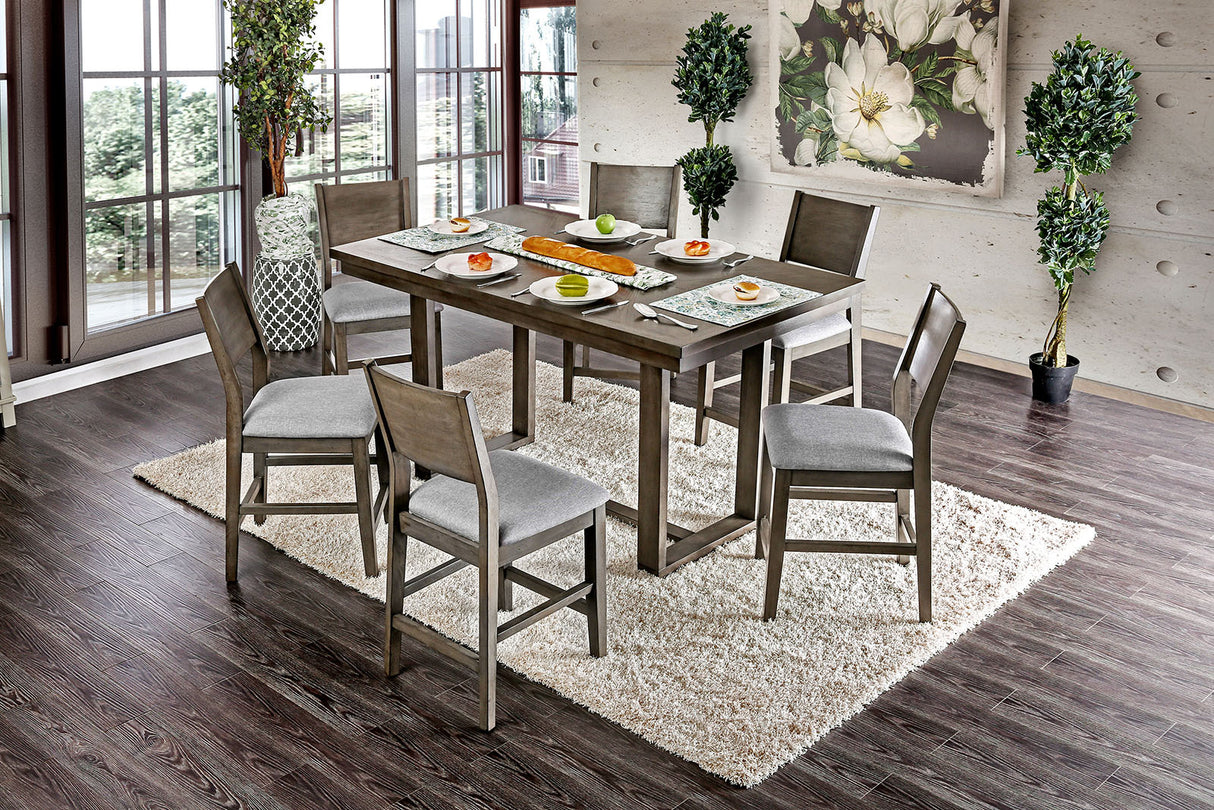 Dining Room 7pc Counter Height Dining Set Gray Counter Height Table 6x Chairs Padded Fabric Cushion