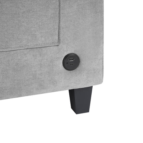 Modern U-shaped Sectional Sofa 115.7' Corner Living Room Couch with Built-in Cup Holders, Storage, USB Ports in Light Grey Chenille Fabric - sold by Home Elegance USA