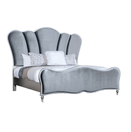 Lovely Attracting Bedroom 3pc Set Queen Size Bed 2x Nightstands Light Gray Fabric Padded HB Wood Leg Silver Color - sold by Home Elegance USA