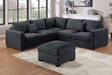 Modern Style L-Shaped 4pc Sectional Set Cocktail Ottoman Square Arms Throw Pillow Corduroy Upholstered Black Finish Primary Living Room - sold by Home Elegance USA
