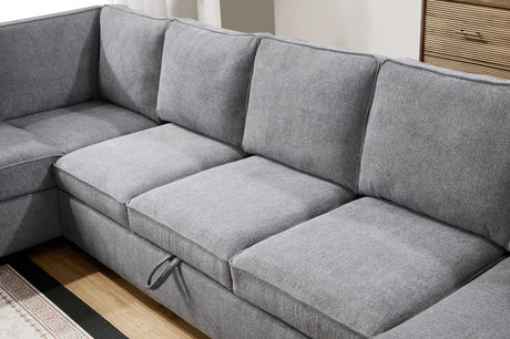 Samira 137'W Gray Chenille Sectional Sofa with Right-Facing Chaise, Underseat Storage, Throw Pillows - sold by Home Elegance USA