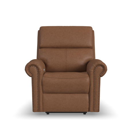 Bernard Power Leather Recliner With Power Headrest & Lumbar, Nailhead Trim | Flexsteel
