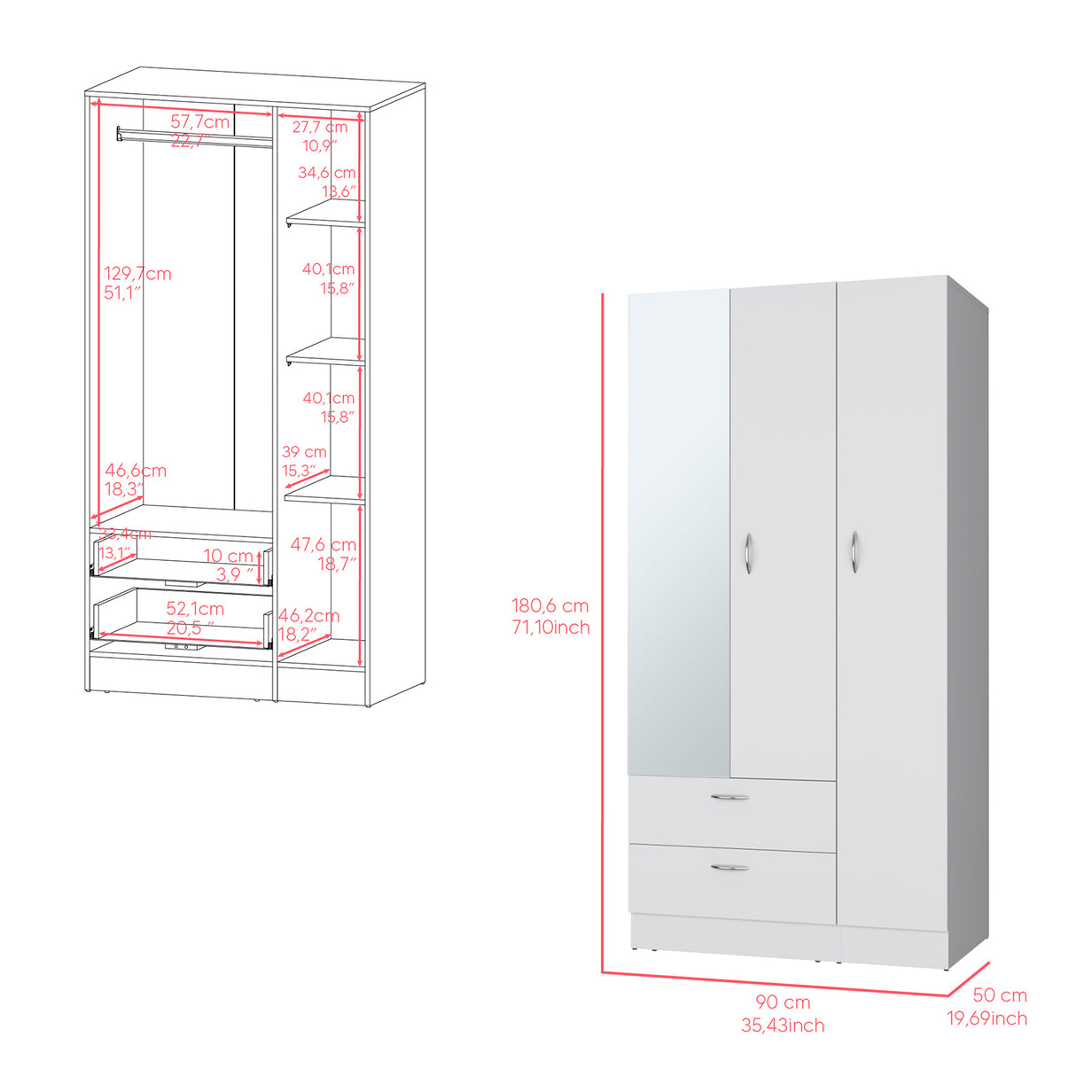 Armoire Haddam, Bedroom, White - sold by Home Elegance USA