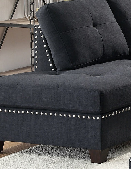 3-pcs Sectional Sofa Black Polyfiber Cushion Sofa Chaise Ottoman Reversible Couch Pillows - sold by Home Elegance USA