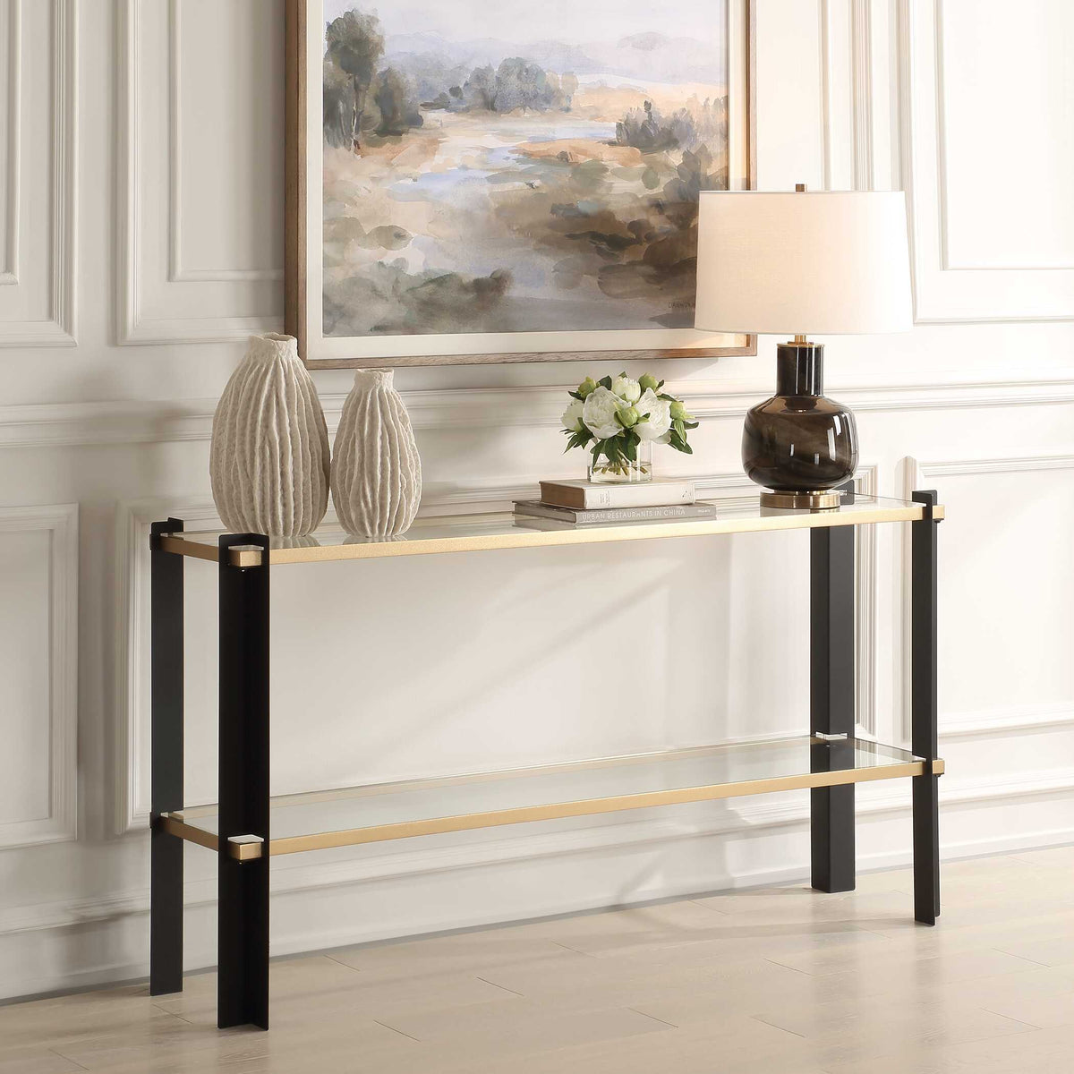 Cunene Contemporary Console Table - Black / Gold by Uttermost - View 3