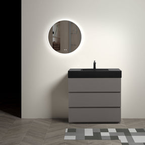 Alice 36" Gray Bathroom Vanity with Sink, Large Storage Freestanding Bathroom Vanity for Modern Bathroom, One - Piece Black Sink Basin without Drain and Faucet | Home Elegance USA