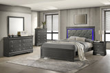 Blaze Upholstered Modern Style 5 Pc Twin Bedroom Set with LED Headboard Made with Wood in Metallic Gray